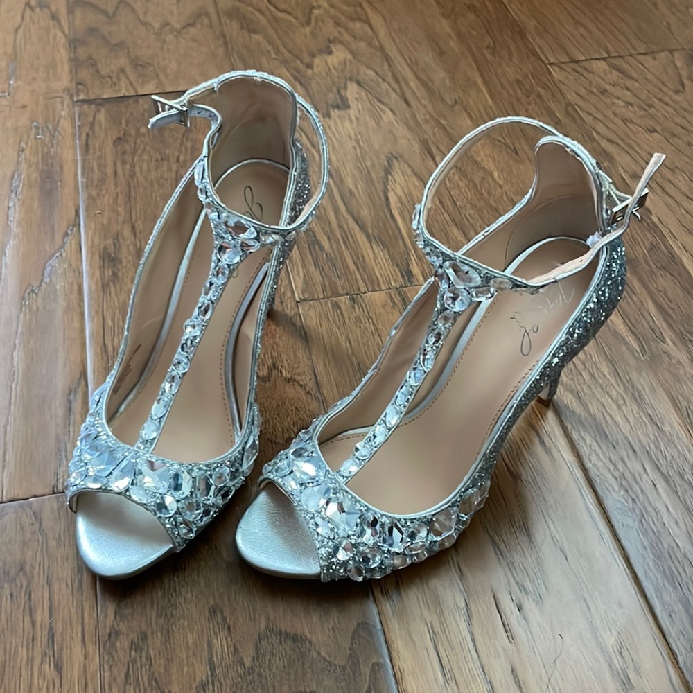 Jewel by Badgley Mischka Silver Beaded Wedding Shoes